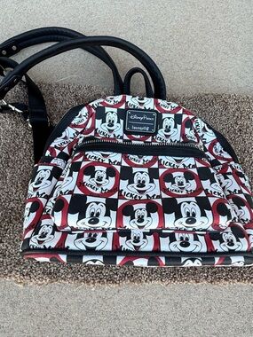 Loungefly Mickey Mouse Checkerboard Mini Backpack in Red, Black & White